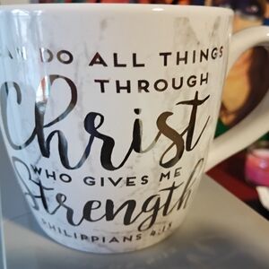 White Faith-Inspired Ceramic Coffee Mug with Metallic Script